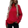 thumbnail image 1 of UKAP Pull pour Femmes, Col Roulé, Manches Longues, Tricoté, Décontracté, Hiver, Rouge TG, 1 of 2
