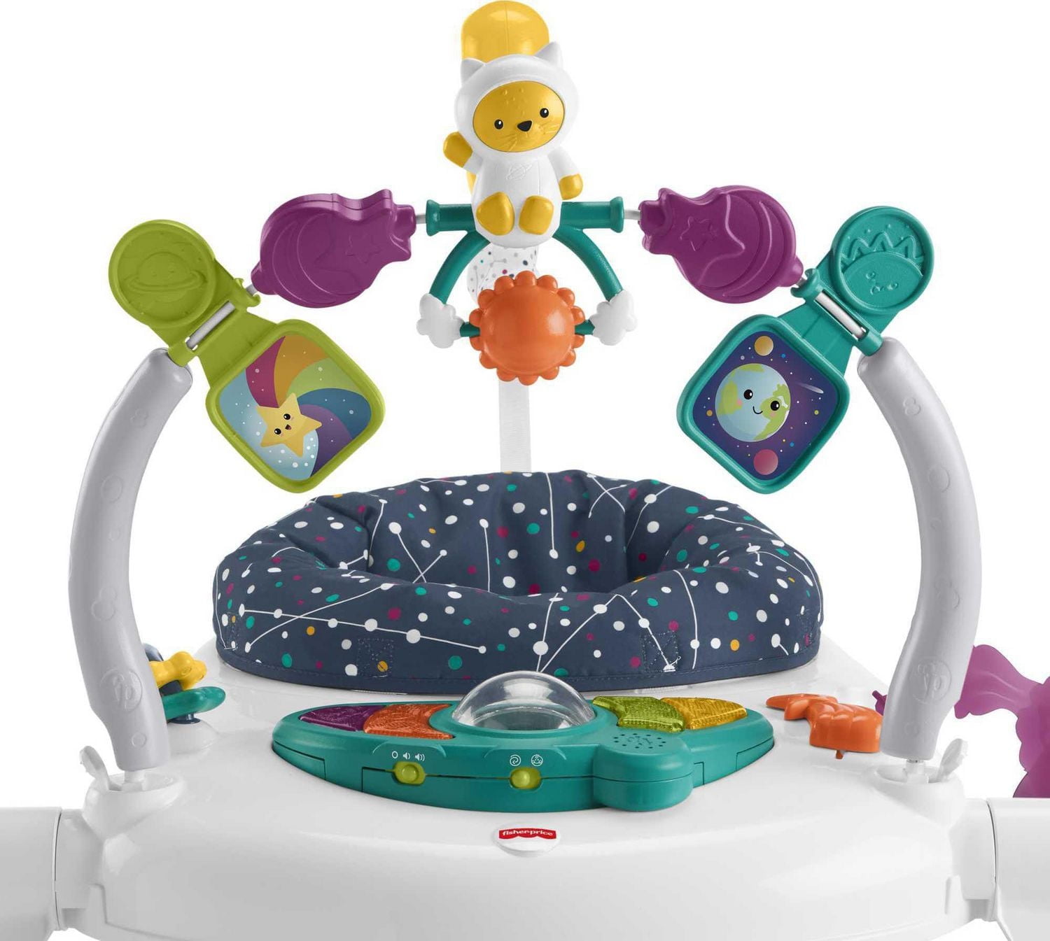 Fisher-Price Baby Bouncer Activity Center Jumperoo SpaceSaver with Lights & Sounds, Astro Kitty