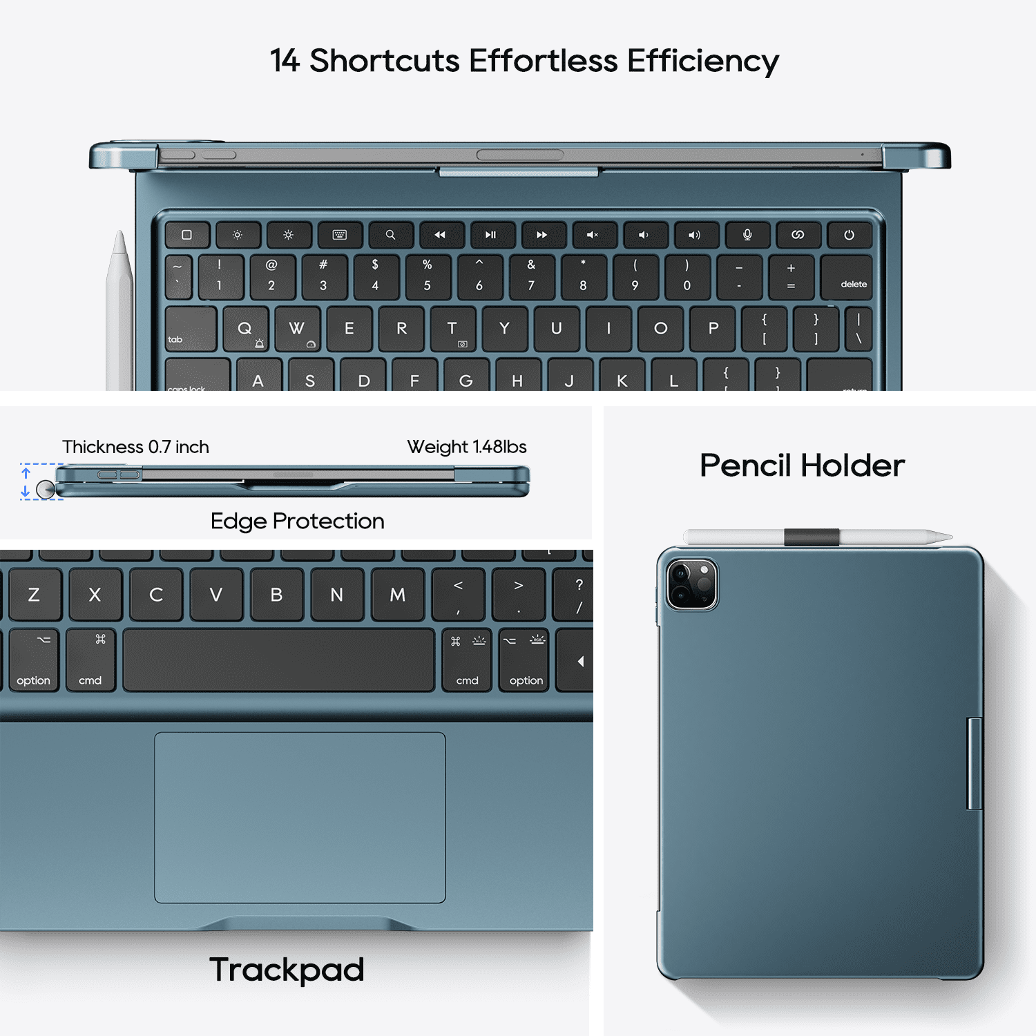 Pekarejue Wireless Keyboard Case for Apple iPad Pro 11 inch  M4 2024 & M5 2025, 360-Degree Rotatable Cover with Pencil Holder, Multi-Touch Trackpad, RGB Backlit Navy Blue