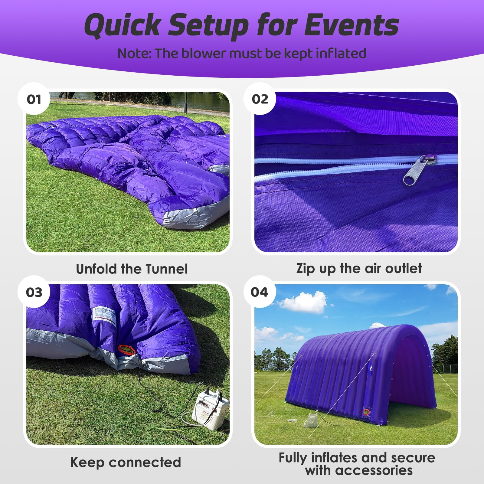 Inflatable Sports Tunnel Entrance 16x10x10FT Purple, Built-in Blower – Event Inflatable Tunnel Tent for Team Intros, Business Promotion, Trade Shows, Advertising & Exhibitions
