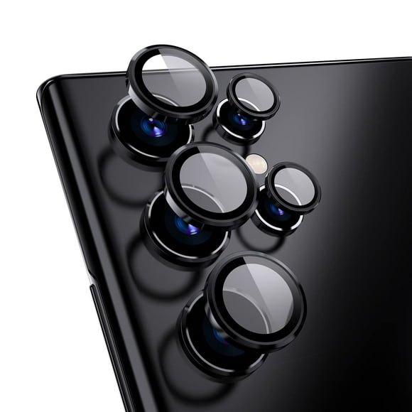 Xfilm [3+2 Pcs Protecteur d'Objectif de Caméra pour Samsung Galaxy S22 Ultra Seulement, Protection d'Écran en Verre Trempé 9H avec Anneau Individuel en Métal pour S22 Ultra 5G 2022 (Noir)