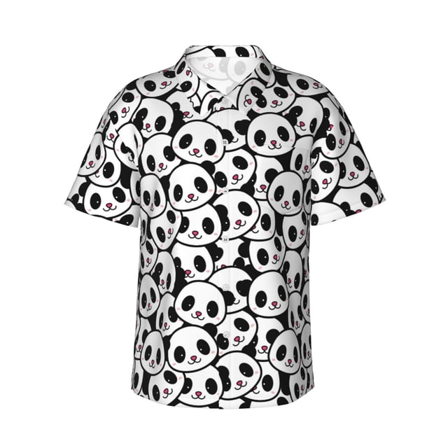Fotbe Cute Panda Face Camisa Hawaiana para Hombre Unisex – Camisa Casual de Verano con Botones de Manga Corta de Algodón y Lino,XX-Large