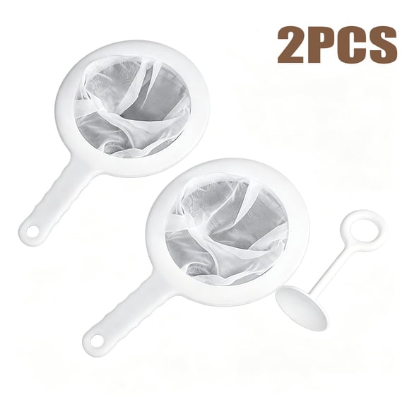 2-Pack Fine Mesh Strainer with Pressing Pestle, 200 & 400 Mesh PP Plastic Sieve for Nut Milk, Yogurt, Kefir
