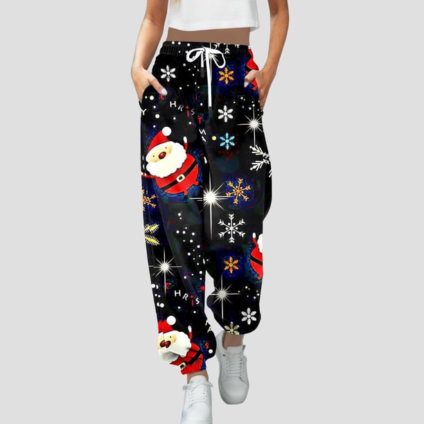 WILLBEST Pantalones Casuales de Cintura Alta para Mujer, Deportivos, Fitness, con Estampado Navideño y Bolsillo En La Cintura, Ropa Deportiva Cómoda. Extra Grande