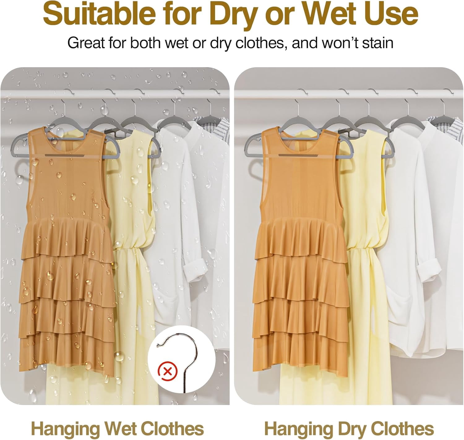 UEAKPIC Plastic Hangers 50 Pack, Heavy Duty Clothes Hangers with 360° Swivel Hook, Non-Slip, Space-Saving, Gray