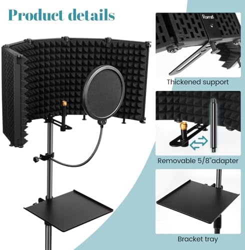 Microphone Stand With Isolation Shield,Recording Studio Equipment With Pop Filter,Tripod Stand, Foldable Mic Shield With Sound Insulation For Recording Studio, Podcasts,Broadcasting$$Music