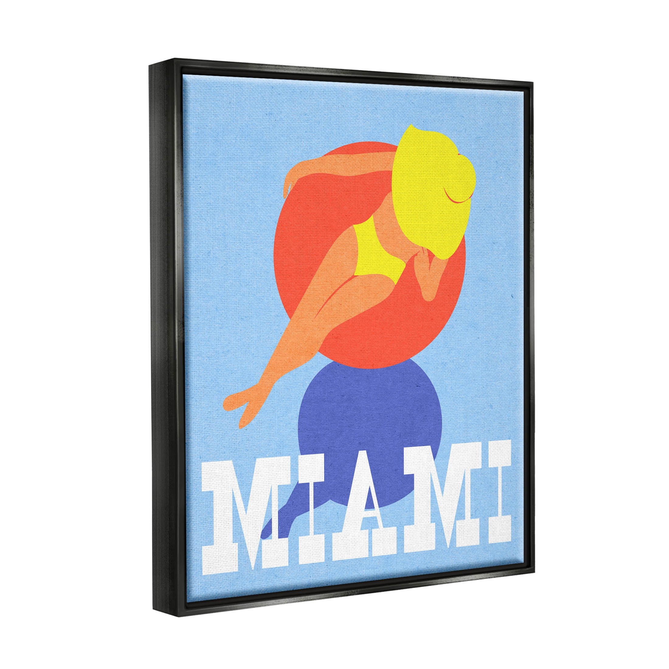 Stupell Industries Miami Woman in Pool Float Graphic Art Jet Black Floating Framed Canvas Print Wall Art, Design by Daphne Polselli