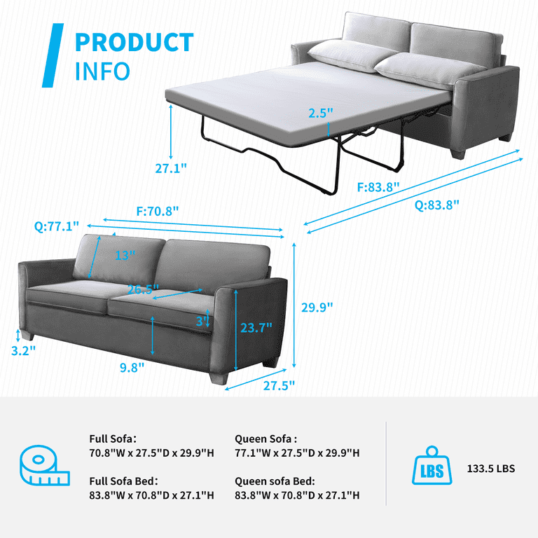 Mjkone Pull Out Sofa Bed Sleeper With Memory Foam Mattress 2 In 1 Couch Suitable For Friends To Stay Temporarily Loveseat