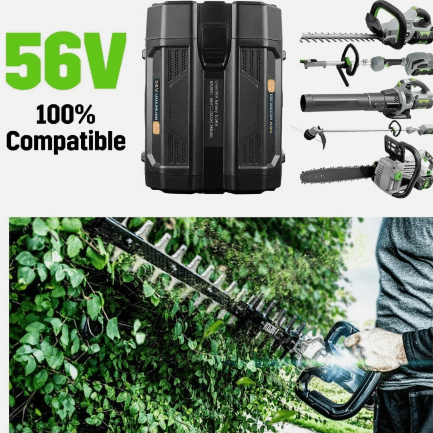 【 5.0Ah High Capacity 】2 Pack 56V Lithium Ion Battery Replacement for EGO 56V Battery Compatible with EGO 56 Volt Power Tools CS1604 CS1804 HT2400 LB6504 PH1400 Rechargeable Battery
