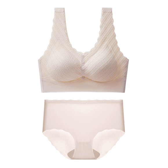 Mrat Clearance Bras for Women No Underwire Clearance Women's Bra Seamless Plus Size Backing Sling Traceless Gathered Back Underwear Two-Piece Underwear Suit Third Love Bras for Women L_4 Khaki L