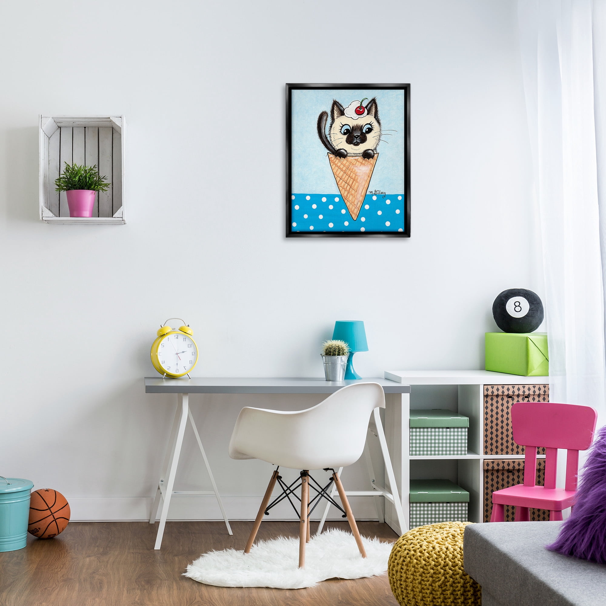 Stupell Industries Kitten Sundae Cone Animals & Insects Painting Black Floater Framed Canvas Art Print Wall Art, 25 x 31