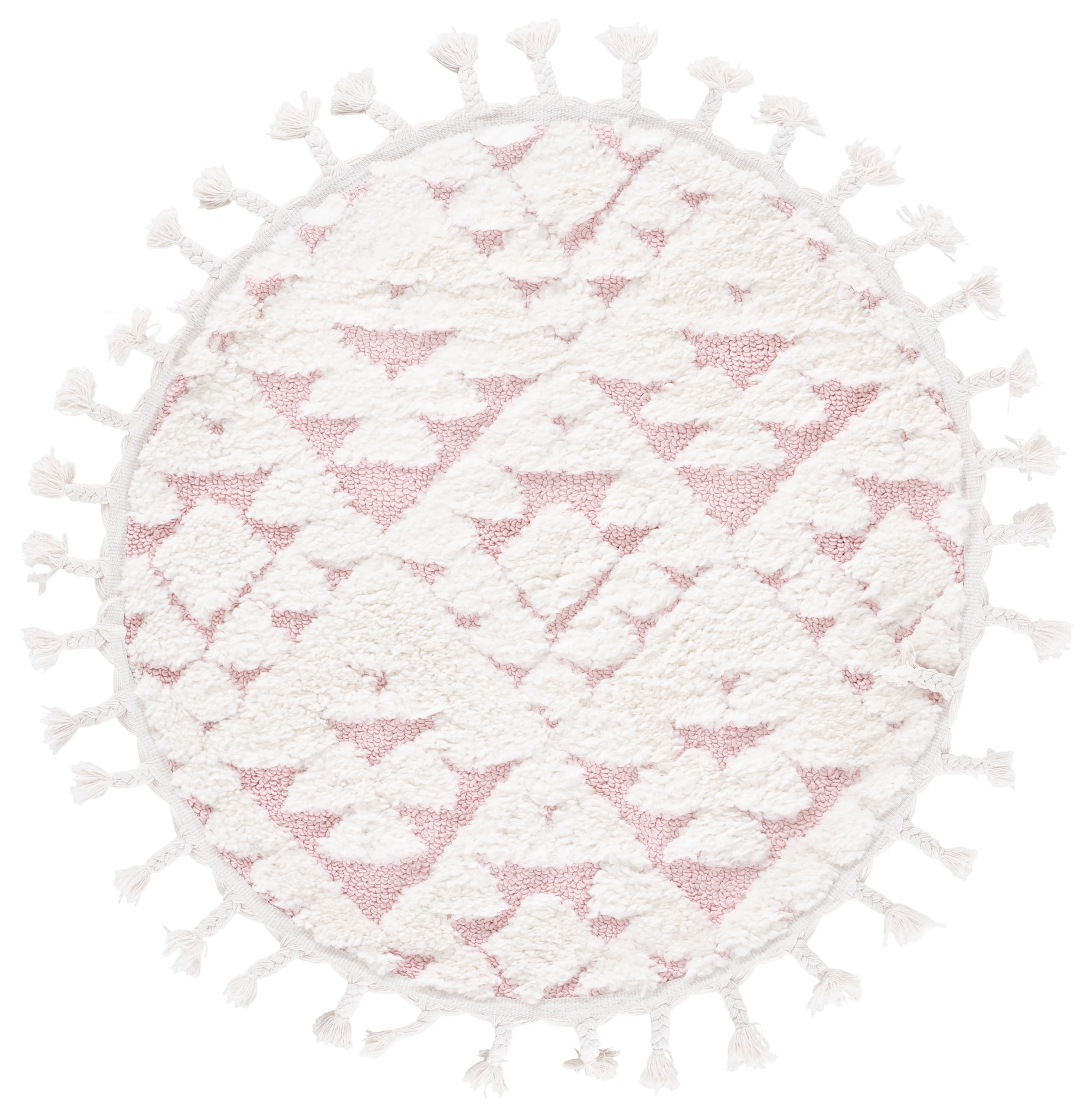 Safavieh Moroccan Tassel Larry Geometric Shag Area Rug, Ivory/Pink, 3' x 3' Round