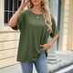 thumbnail image 5 of Camiseta informal de mujer de color liso, cuello redondo y manga corta holgada - Poliéster, ropa de verano - Tallas S-XXL, estampado, 5 of 7