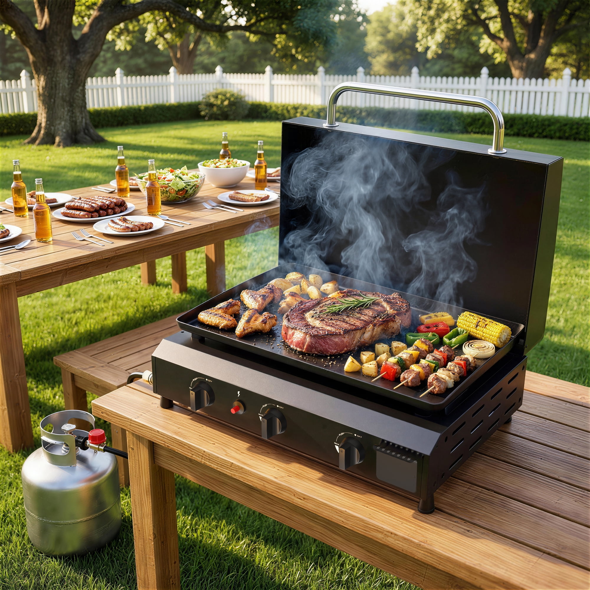 SKOK 23'' Portable 45,000 BTUs 3-Burner Outdoor Propane Gas Flat