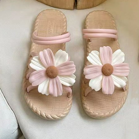 

CAICJ98 Womens Sandals Women Sandals Bohemian Flat Elastic Ankle Strap Comfortable Summer Beach Flats Shoes Women Cute Flip Flops Pink
