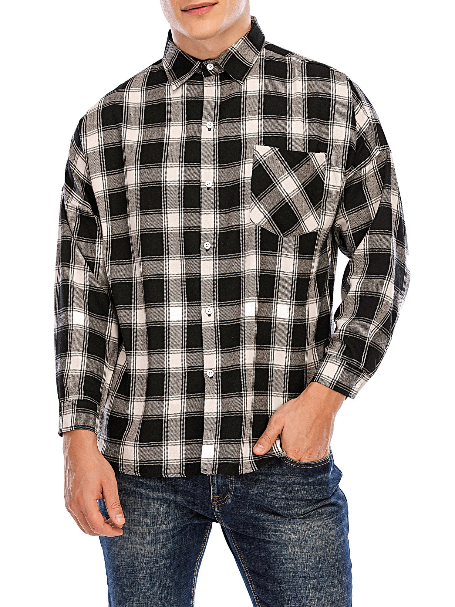 LELINTA Mens Long Sleeve Red Plaid 