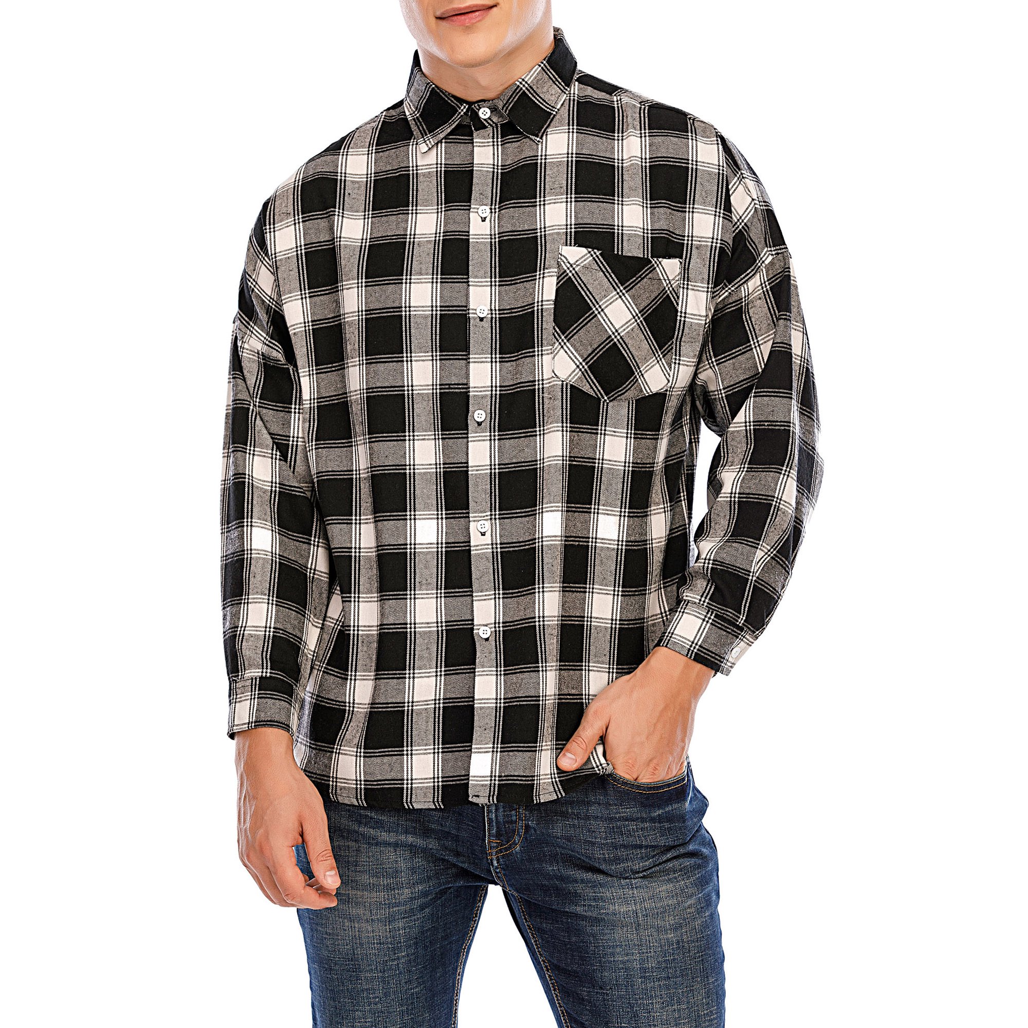 LELINTA Men's Long Sleeve Plaid Shirt Flannel Plaid Shirt Mens