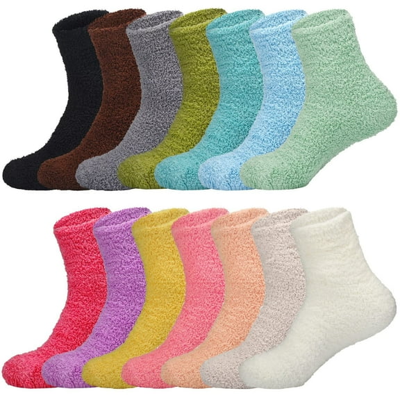 14 Pairs Fuzzy Socks Bulk for Women Fluffy Cozy Slipper Socks Winter Warm Soft Socks Plush Home Sleeping Socks Winter Socks for Men Women Christmas Gifts, Multicolor