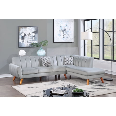Luxurious Light Gray Velvet Sectional Sofa - 2-Piece, 111" W x 80" D, Modern Living Room Furniture, Crafted in Vietnam with Durable Wood Frame