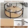 thumbnail image 3 of 2 niveles negra metal moderno round coffee mesa con water-wave glass top y yellow rattan estante para sala de estar, 3 of 8