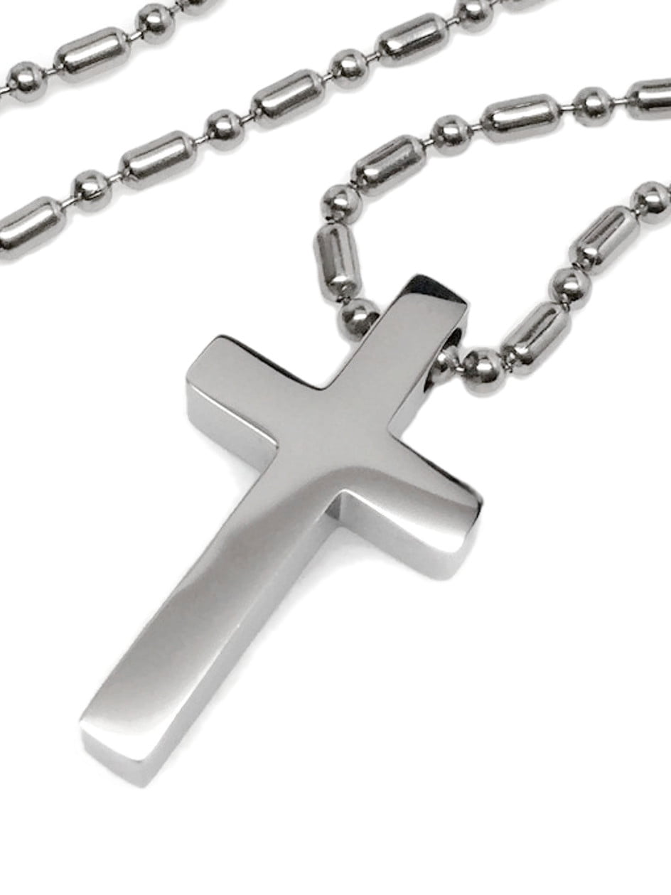 24"MEN Stainless Steel 8mm Silver Interlock Bone Chain Necklace Cross Pendant*MJ 