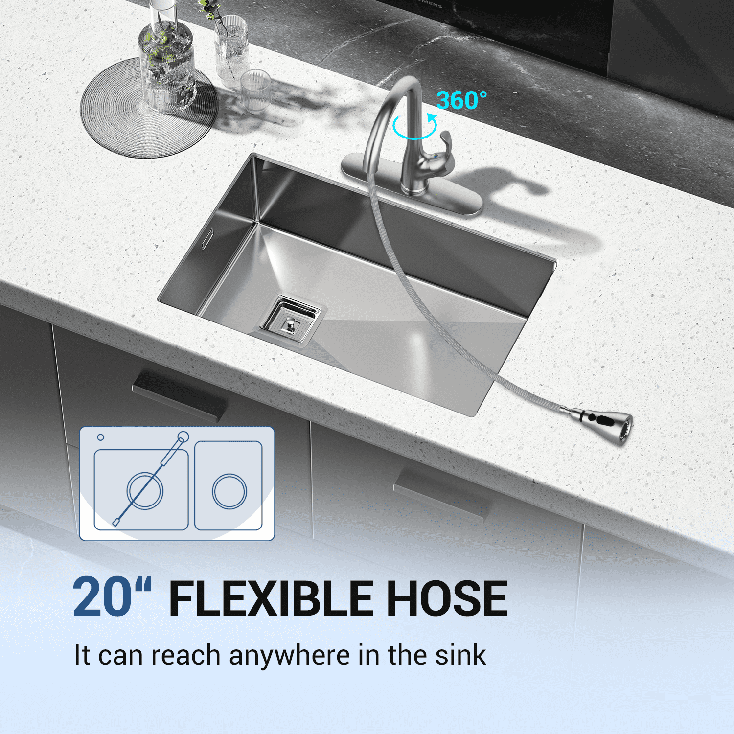 Appaso Pull Down Kitchen Faucet with Sprayer Stainless Steel Brushed Nickel - Single Handle Commercial High Arc Pull Out Spray Head with Deck Plate, Grifos De Cocina