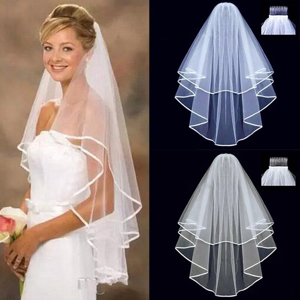 Velo de novia de tul corto Simple, de dos capas con peine velo de novia, blanco marfil, accesorios de boda