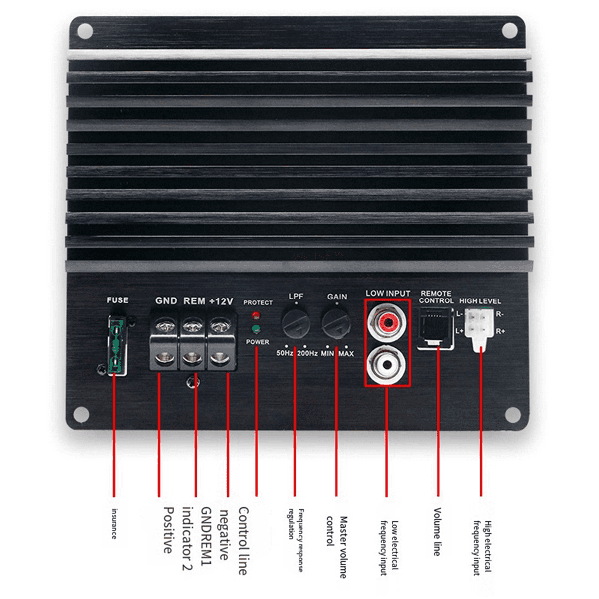 Car Audio 12V Single-Channel Bass Amplifier High-Power Car Amplifier Digital Amplifier Board