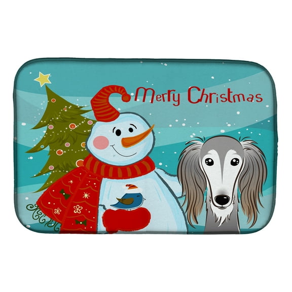 Snowman with Saluki Dish Drying Mat