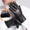 thumbnail image 2 of 1 Pair Men Motor Gloves Windproof Smooth Faux Leather Solid Color Elastic Wrist Fiver Fingers Warm Touch Screen Anti-slip Men Riding Gloves, 2 of 5