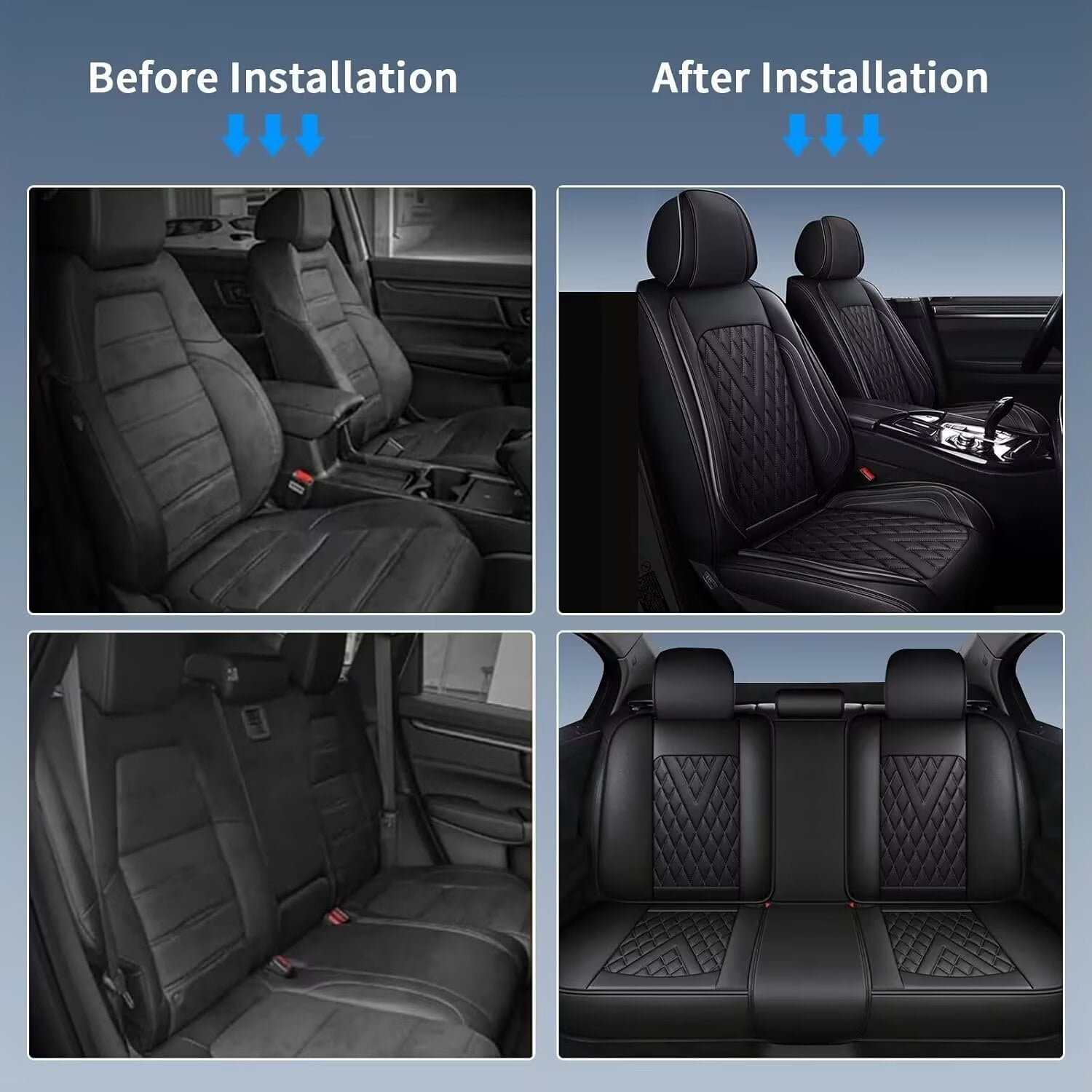 DIKSOAKR Full Set Seat Covers Fit for Honda HR-V 2016-2024 2025 Faux Leather Car Seat Covers Waterproof Anti-Slip Automotive Seat Cushion(BLACK)-2 Rows 5 Seats