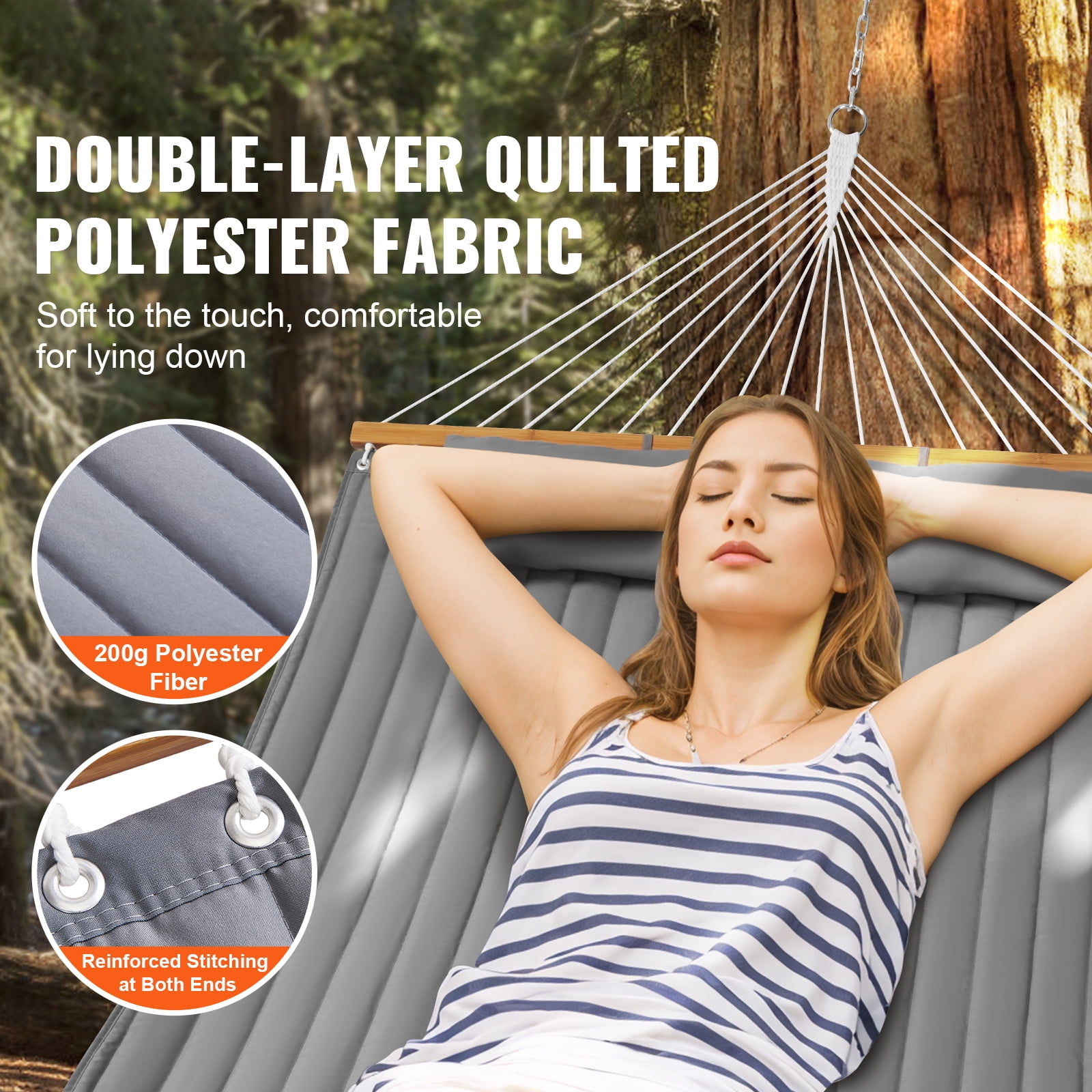 KFFKFF Double Layer Fabric Hammock with Removable Pillow Hardwood Spreader Bar