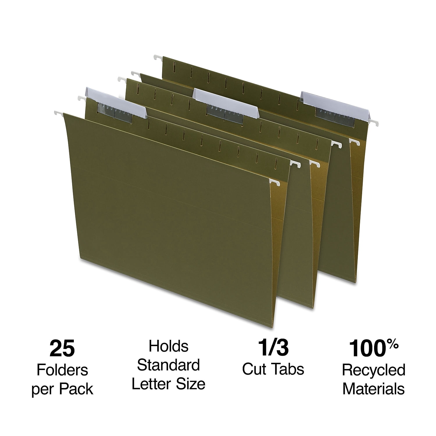Staples Hanging File Folder 3-Tab Letter Size Standard Green 25/BX 116806