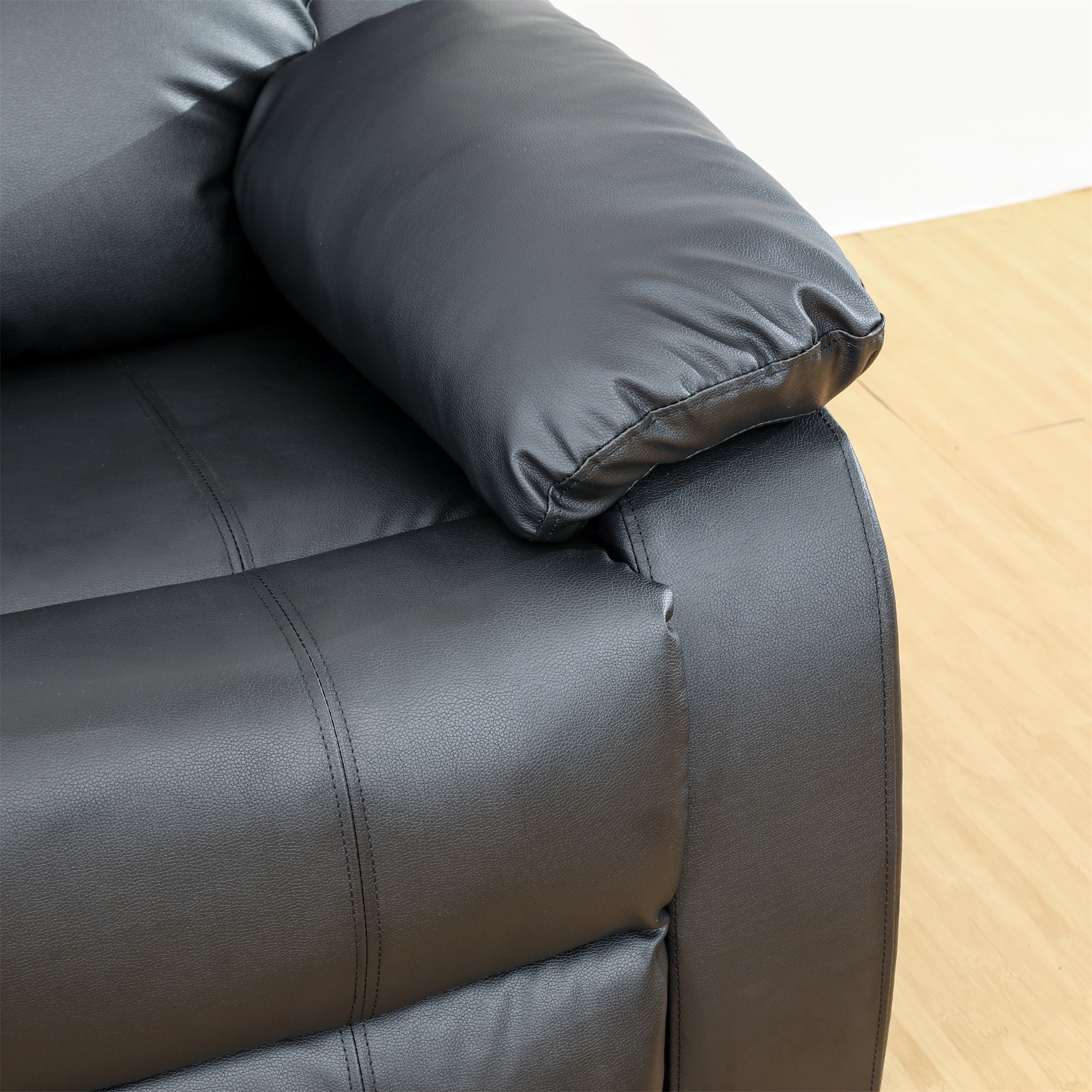 Aukfa Double Manual Recliner Chair, Overstuffed Loveseat w/ Cupholders,Leather, Black