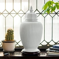 Red Lantern 24" White Ridged Temple Jar