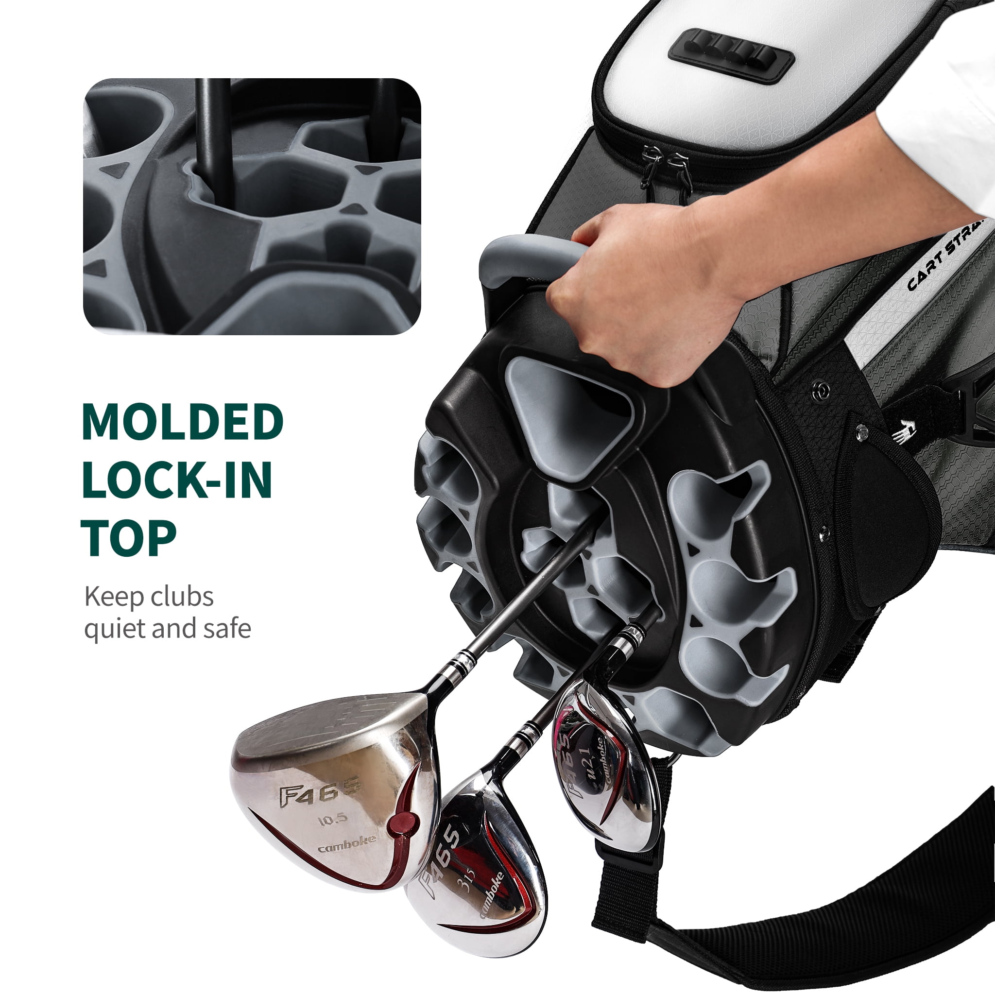 Golf Cart Bag, 14-Way Full-Length Dividers with Quiet Separators, High-Density Nylon Waterproof Material, with Insulated Cooler Pouch & Padded Shoulder Strap- Gray