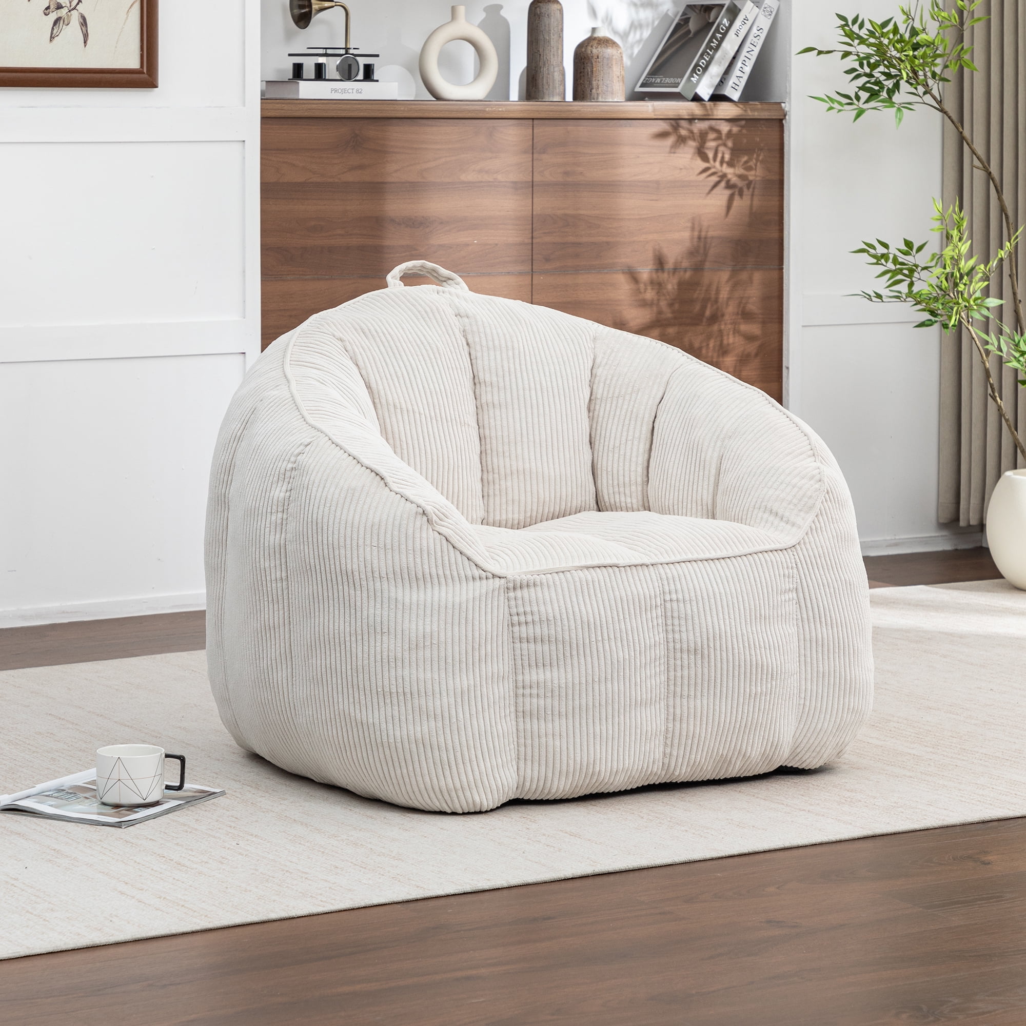 Jopath Giant Bean Bag Chair Sofa for Adults Teens,Comfy Corduroy Large Bean Bag Chairs with Fillings,High Elasticity Lazy Sofa for Bedroom Living Room,Beige