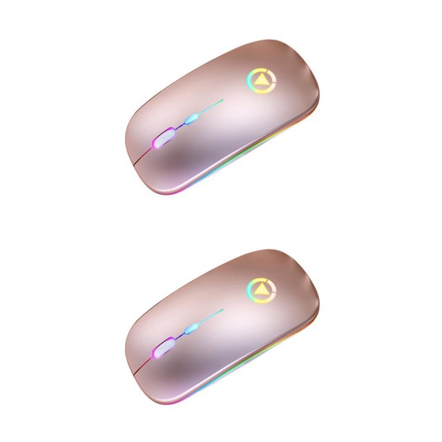 pitrice Souris Optique Sans Fil Rechargeable 2.4GHz Rétroéclairée RGB USB pour Ordinateur Portable Or rose 2Ensemble