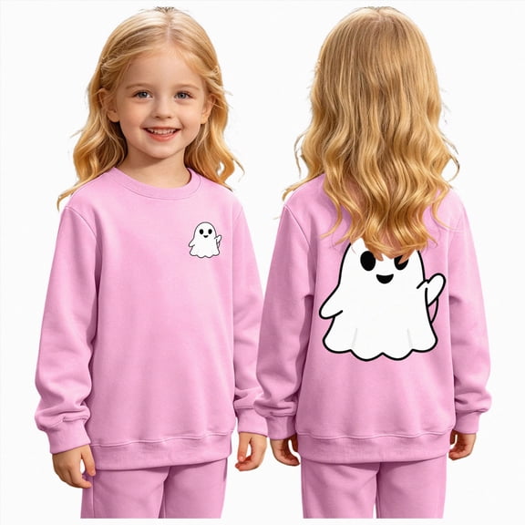 CAICJ98 Halloween Sweatshirt Toddler Pumpkin Ghost Pullover Kids Crewneck Long Sleeve Shirt Cute Spooky Season Tops Boys Girls Halloween Sweatshirt (Pink,4-5 Years)