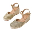 thumbnail image 4 of Rokment Handmade Rope Flower Espadrilles Platform Wedges Dress Sandals for Women Bride Wedding Vintage Boho Beach Crochet Closed Toe Chunky High Heels Dressy Summer Shoes Green Size 8, 4 of 5