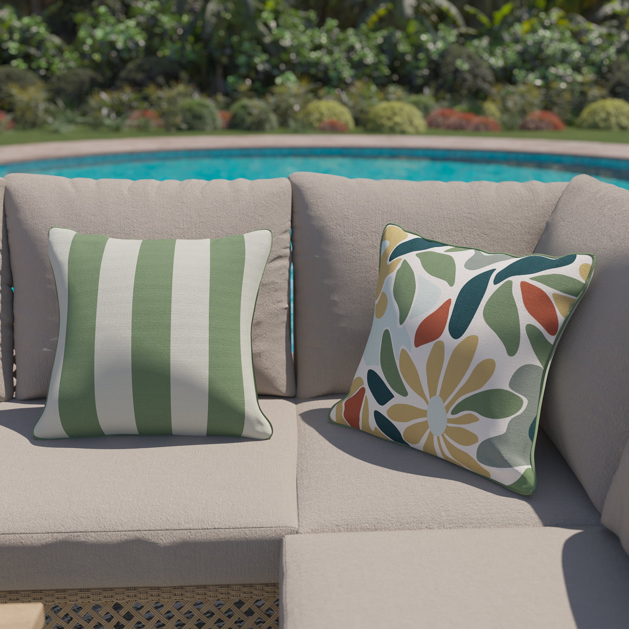 HOMETRENDS 16" x 16" Botanical Outdoor Toss Cushion, Fade Resistant