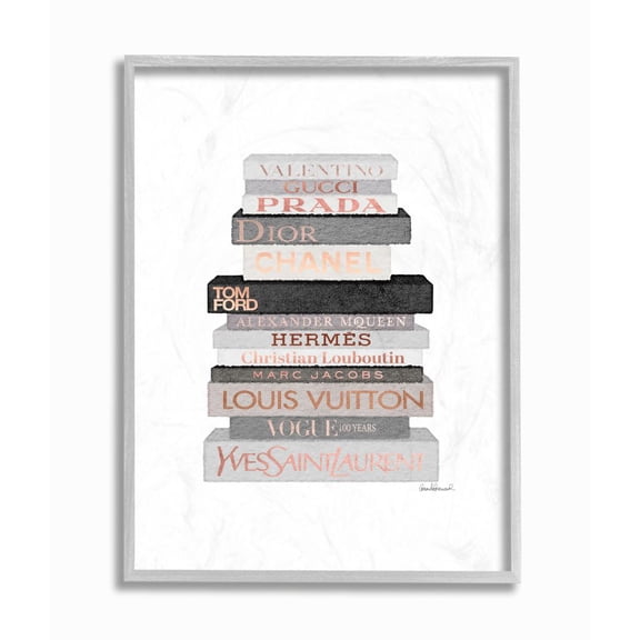 Stupell Industries Neutral Grey and Rose Gold Fashion Bookstack Framed Wall Art by Amanda Greenwood