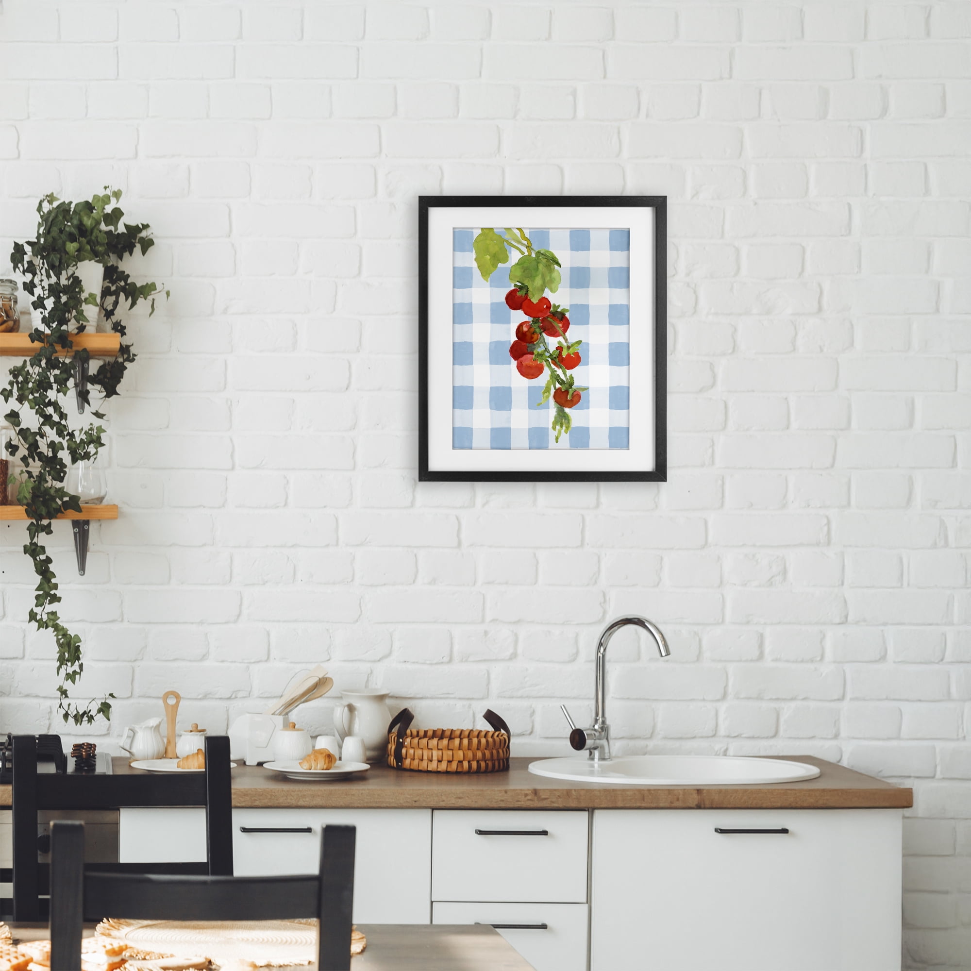 Stupell Industries Vine Ripe Tomatoes on Plaid Black Framed Print Under Glass, design by Lanie Loreth
