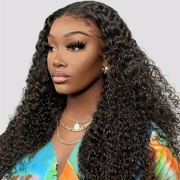 Fashionable lace front wig small curling tube fluffy long curly hair synthetic fiber headpiece