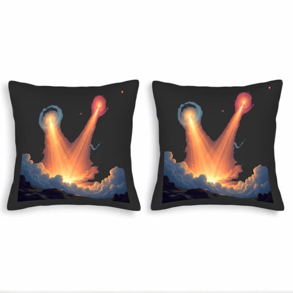 Set of 2 18x18in Throw Pillow Covers - Fiery Explosion Design with Bright Beams & Swirling Clouds Perfect for Couch Bed or Car