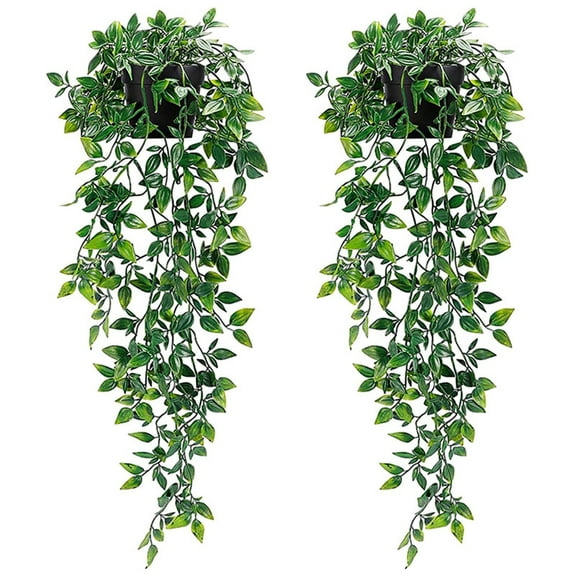 2pcs Fake Hanging Plants, Artificial Plants Indoor with Pot, Artificial Hanging Plants in pots, Hanging Fake Plants, Faux Plants Outdoor, Hanging Plants Artificial Decor for Home Offices Bathroom