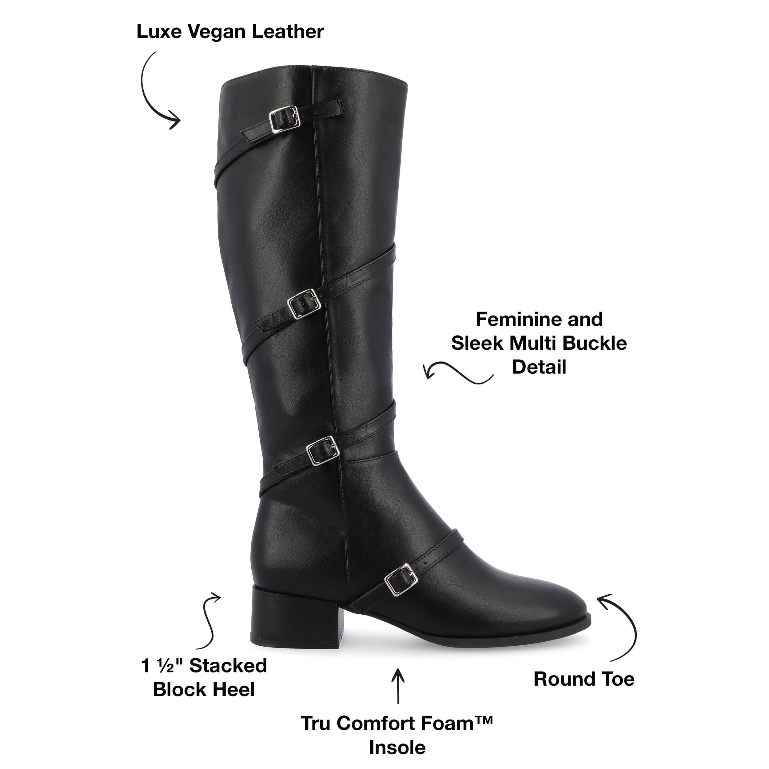 Journee Womens Elettra Stacked Block Heel Round Toe Boots