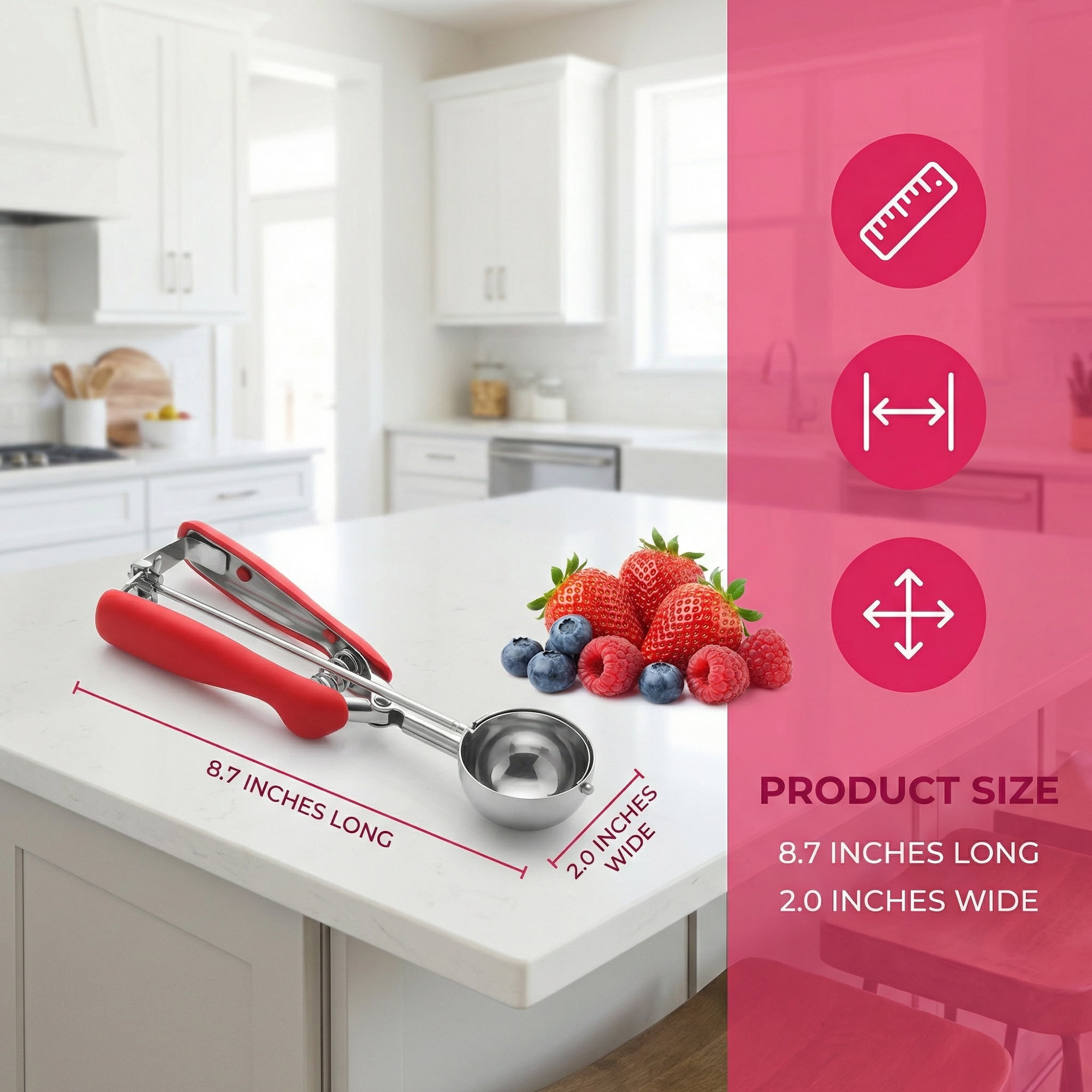 Unique Bargains Stainless Steel Ice Cream Scoop with Reinforced Handle Red 8.7in