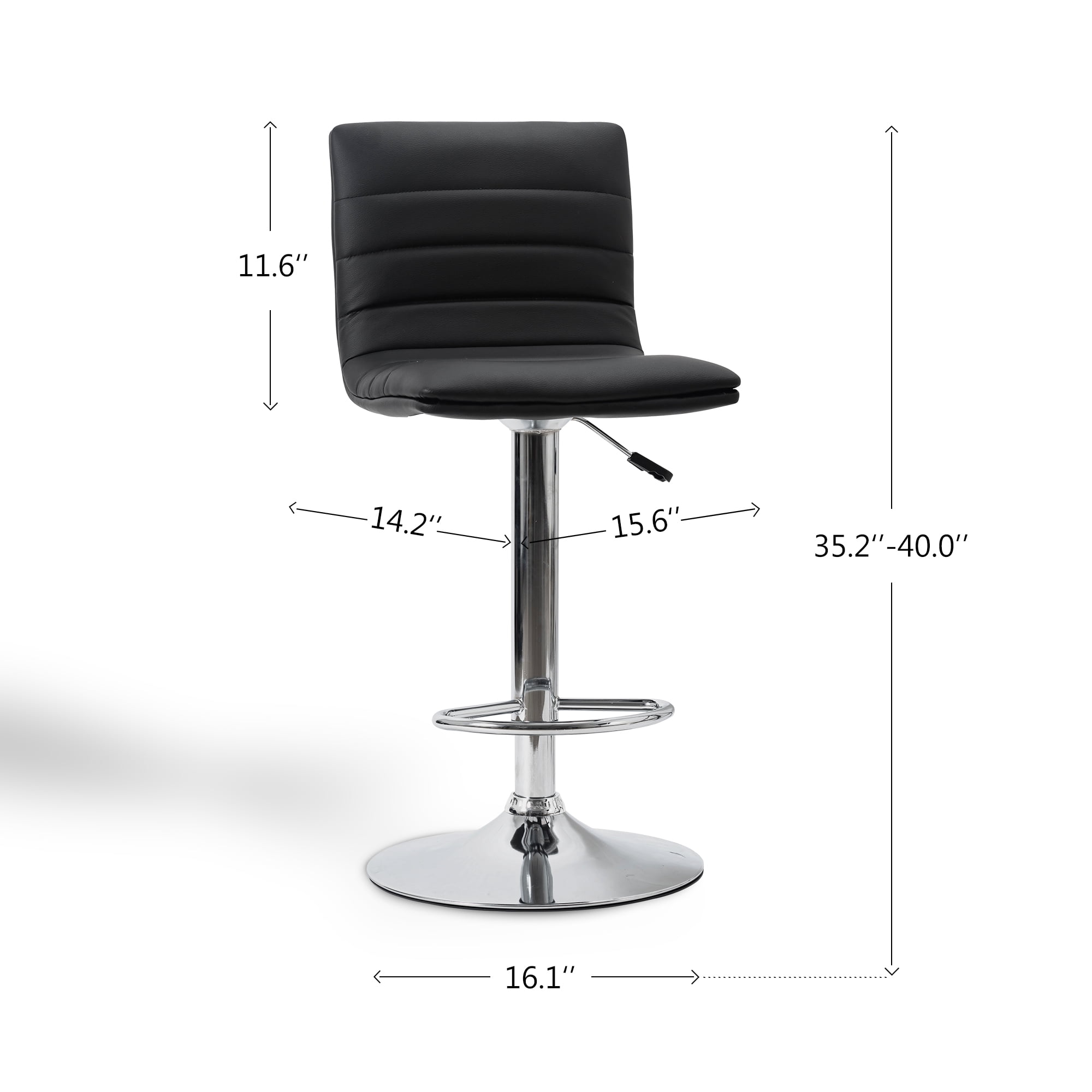 Set of 2 Bar Chairs Height Adjustable Counter Bar Stools with Cushion Black
