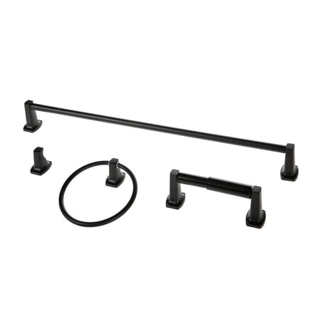 Mainstays Square Style 4 Piece Wall Mount Steel Towel Holder Bath Hardware Set, Matte Black, Horizontal Orientation